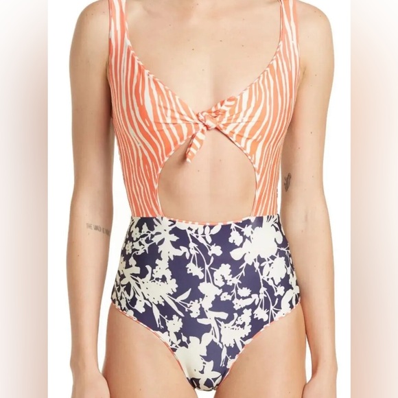 Maaji Serengueti sherbet reversible tie front one piece bathing suit size small - Picture 2 of 7